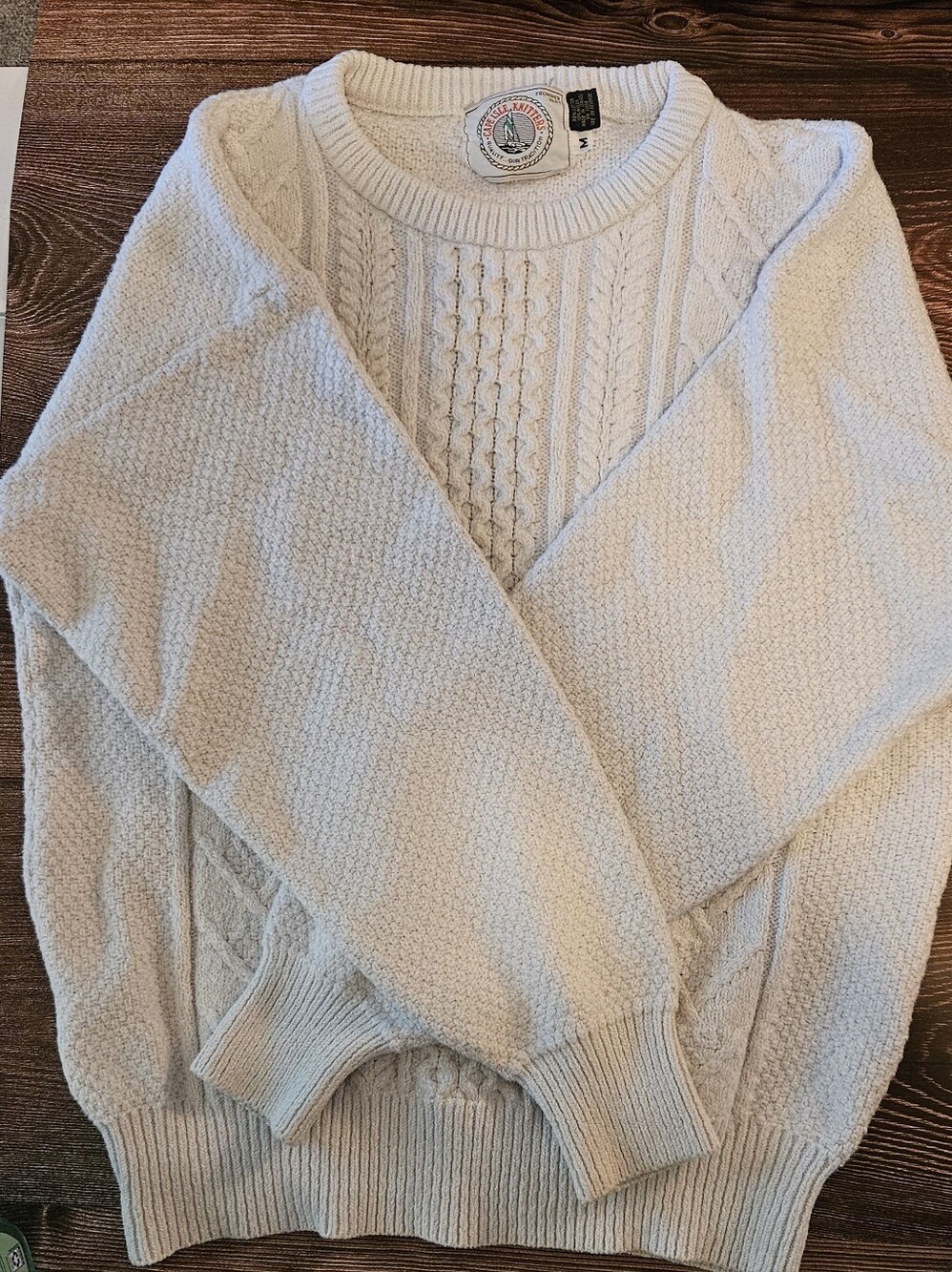 Vintage Cape Isle Knitters- Cozy Cable Knit Crewneck Sweater - OffWhite- Medium